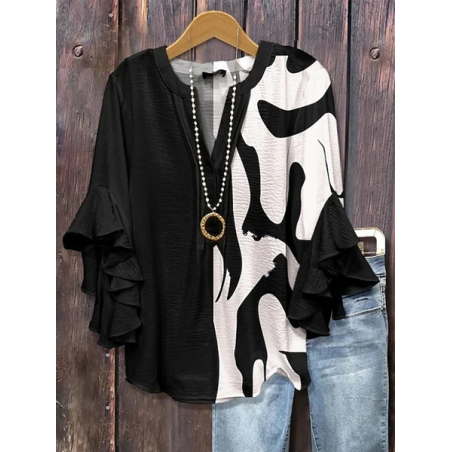 Women Abstract Half Sleeve Shirt Summer Printing V Neck Daily Casual Top
