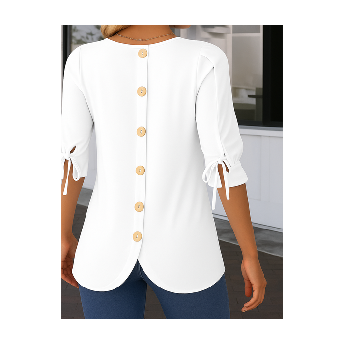 Women Plain Half Sleeve Shirt Summer Crew Neck Daily Vintage Top