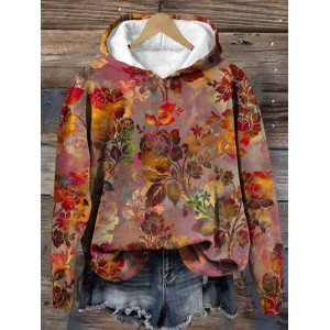 Women's Floral Spring/Fall Long Sleeve Casual Daily Hoodie
