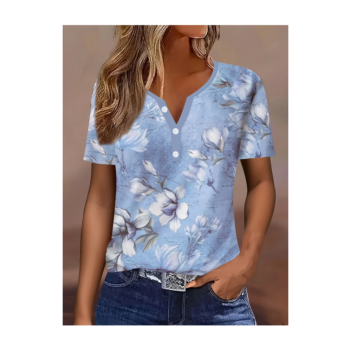 Women Floral Short Sleeve Tee T-shirt Crew Neck Printing Casual Summer Graphic Tee Top