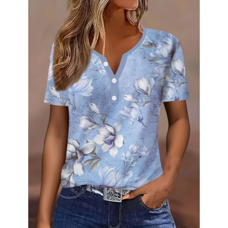 Women Floral Short Sleeve Tee T-shirt Crew Neck Printing Casual Summer Graphic Tee Top