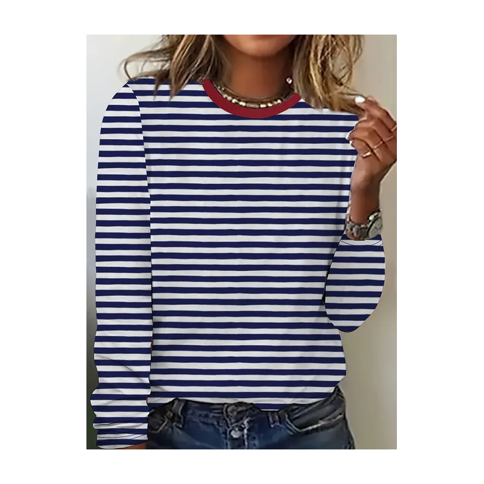 Women's Striped Long Sleeve Tee T-shirt Crew Neck Printing Casual Spring/Fall Graphic Tee Top