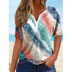 Women Abstract Short Sleeve Tee T-shirt Crew Neck Printing Casual Summer Graphic Tee Top
