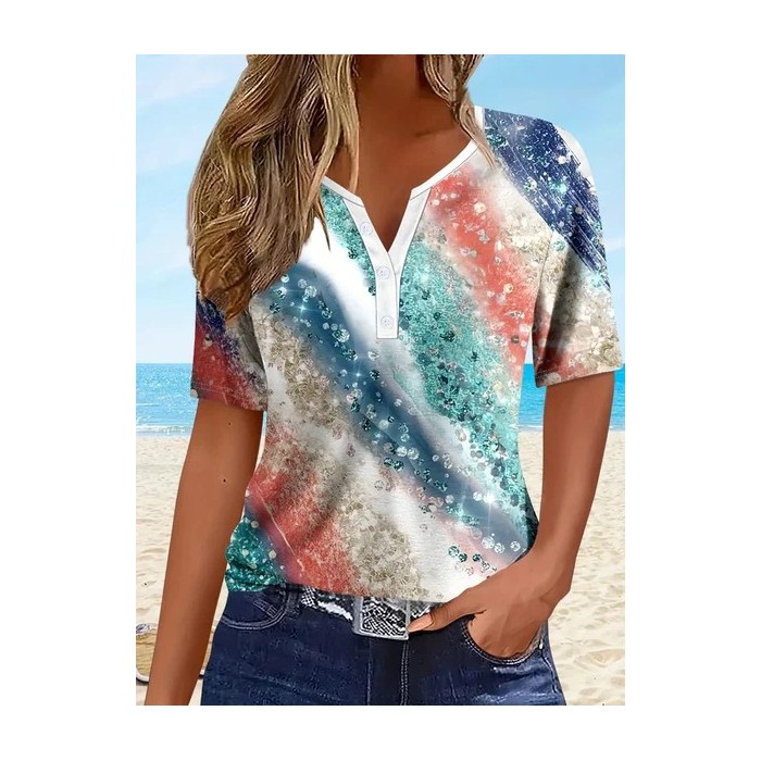 Women Abstract Short Sleeve Tee T-shirt Crew Neck Printing Casual Summer Graphic Tee Top