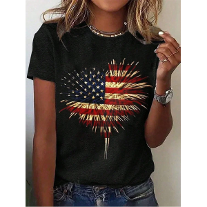 Women Independence Day (Flag) Short Sleeve Tee T-shirt Crew Neck Printing Casual Summer Graphic Tee Top