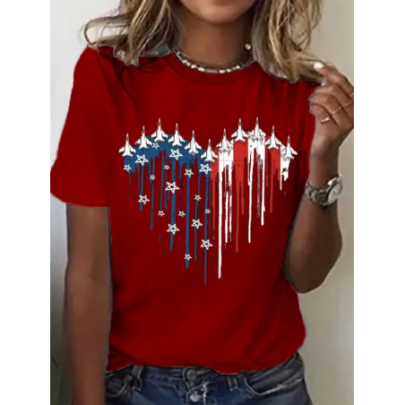 Women Independence Day (Flag) Short Sleeve Tee T-shirt Crew Neck Printing Casual Summer Graphic Tee Top