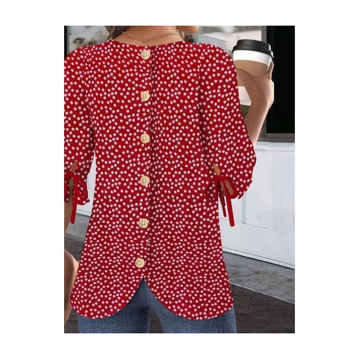 Women Floral Half Sleeve Blouse Summer Crew Neck Balloon Sleeve Daily Casual Top