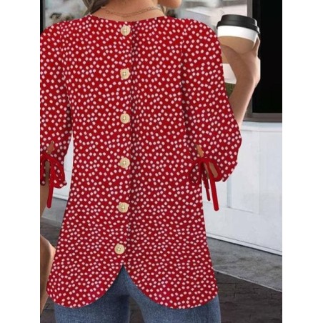 Women Floral Half Sleeve Blouse Summer Crew Neck Balloon Sleeve Daily Casual Top