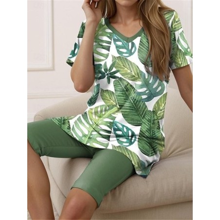 Women Floral Two-Piece Set Daily Short Sleeve Casual Summer Top With Pants Matching Set