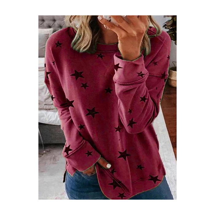 Women's Crew Neck Star Casual Spring/Fall Long Sleeve Sweatshirt