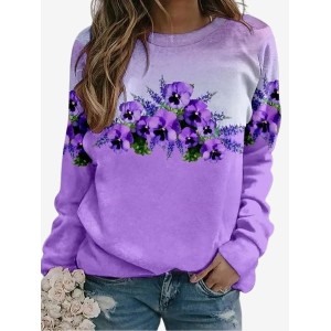 Women's Crew Neck Floral Casual Spring/Fall Long Sleeve Sweatshirt
