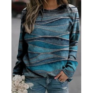 Women's Crew Neck Abstract Casual Spring/Fall Cotton Long Sleeve Sweatshirt