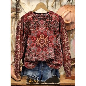 Women's Crew Neck Ethnic Casual Spring/Fall Long Sleeve Sweatshirt