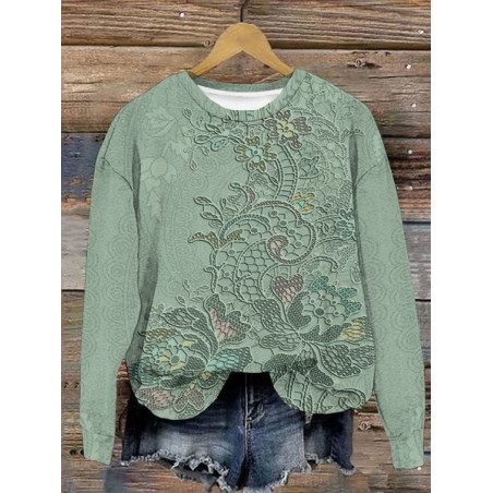 Women's Crew Neck Floral Casual Spring/Fall Long Sleeve Sweatshirt