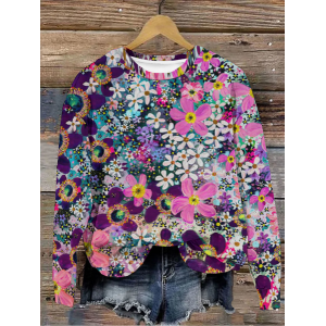 Women's Crew Neck Floral Casual Spring/Fall Long Sleeve Sweatshirt
