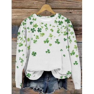 Women's St Patricks Day Shamrock Print Casual Long Sleeve Crew Neck Floral Sweatshirt