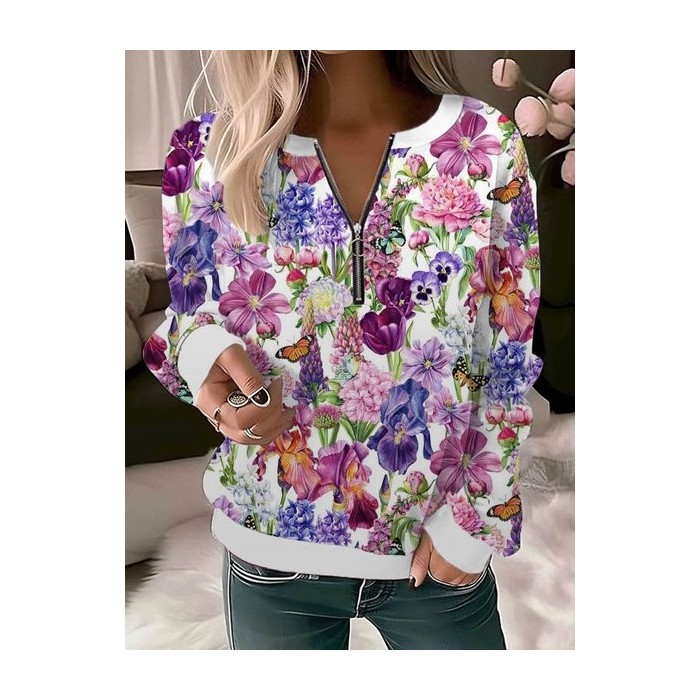 Women's Crew Neck Floral Casual Spring/Fall Long Sleeve Sweatshirt