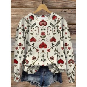 Women's Crew Neck Heart/Cordate Printing Casual Spring/Fall Long Sleeve Sweatshirt