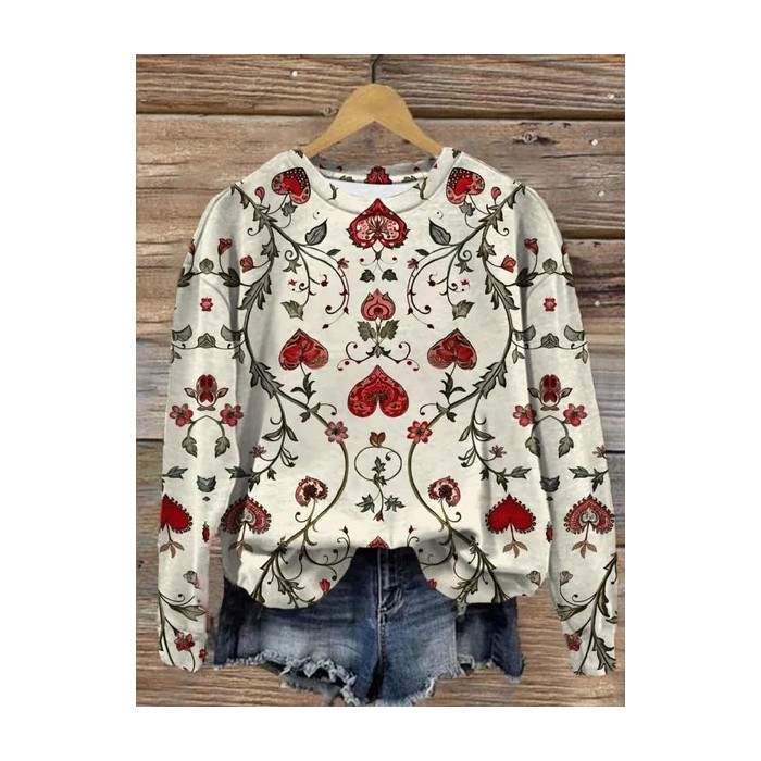 Women's Crew Neck Heart/Cordate Printing Casual Spring/Fall Long Sleeve Sweatshirt