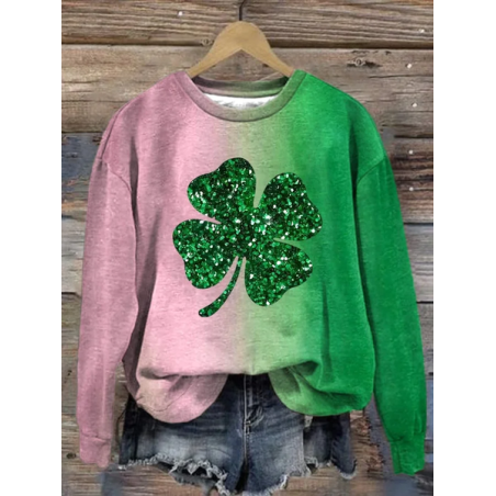 Women's St. Patrick's Day Floral Ombre Shamrock Casual Spring/Fall Long Sleeve Sweatshirt