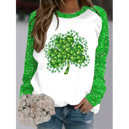 Women's St. Patrick's Day Floral Shamrock Crew Neck Printing Casual Spring/Fall Long Sleeve Sweatshirt