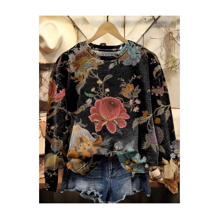Women's Crew Neck Floral Printing Casual Spring/Fall Long Sleeve Sweatshirt