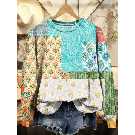 Women's Crew Neck Floral Printing Casual Spring/Fall Long Sleeve Sweatshirt