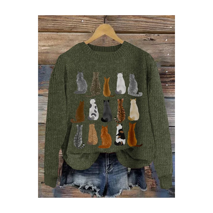 Women's Winter 3D Printing Casual Long Sleeve Crew Neck Knitted Sweater