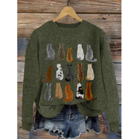 Women's Winter 3D Printing Casual Long Sleeve Crew Neck Knitted Sweater