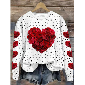 Women's Crew Neck Polka Dots Printing Casual Spring/Fall Long Sleeve Sweatshirt