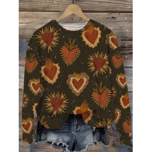 Women's Crew Neck Heart/Cordate Printing Casual Spring/Fall Long Sleeve Sweatshirt