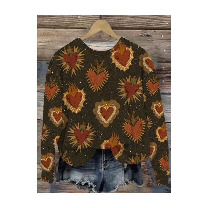 Women's Crew Neck Heart/Cordate Printing Casual Spring/Fall Long Sleeve Sweatshirt