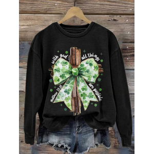 Women's Shamrock Text Letters Crew Neck Printing Casual Spring/Fall Long Sleeve Sweatshirt