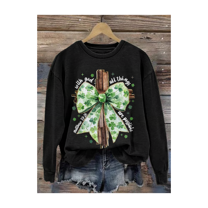 Women's Shamrock Text Letters Crew Neck Printing Casual Spring/Fall Long Sleeve Sweatshirt