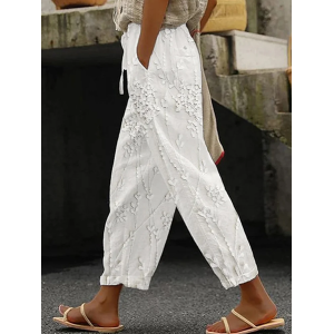 Women's Trousers Straight Pants Daily Going Out Casual Printing Linen Blend Floral Spring/Fall Pants