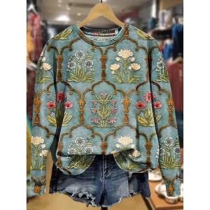 Women's Crew Neck Floral Printing Casual Spring/Fall Long Sleeve Sweatshirt