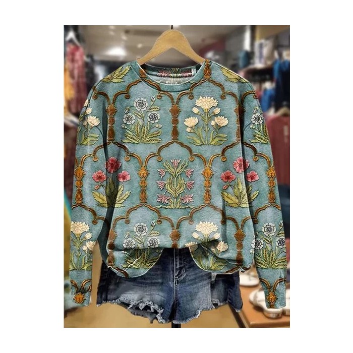 Women's Crew Neck Floral Printing Casual Spring/Fall Long Sleeve Sweatshirt