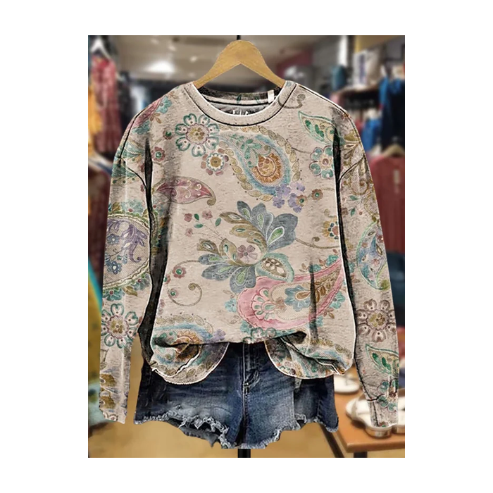 Women's Crew Neck Floral Printing Casual Spring/Fall Long Sleeve Sweatshirt