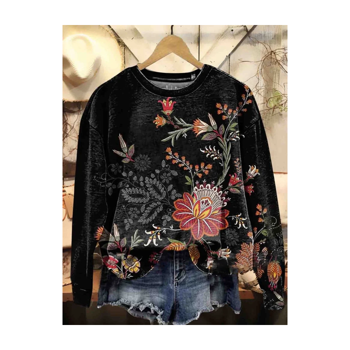 Women's Crew Neck Floral Printing Casual Spring/Fall Long Sleeve Sweatshirt