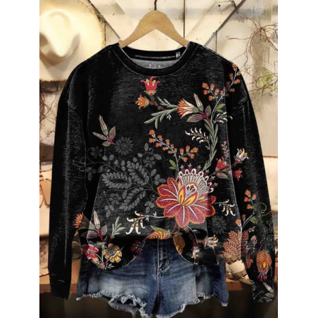 Women's Crew Neck Floral Printing Casual Spring/Fall Long Sleeve Sweatshirt
