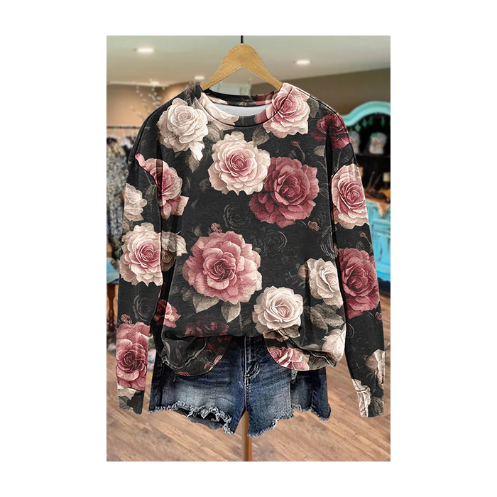 Women's Crew Neck Floral Printing Casual Spring/Fall Long Sleeve Sweatshirt