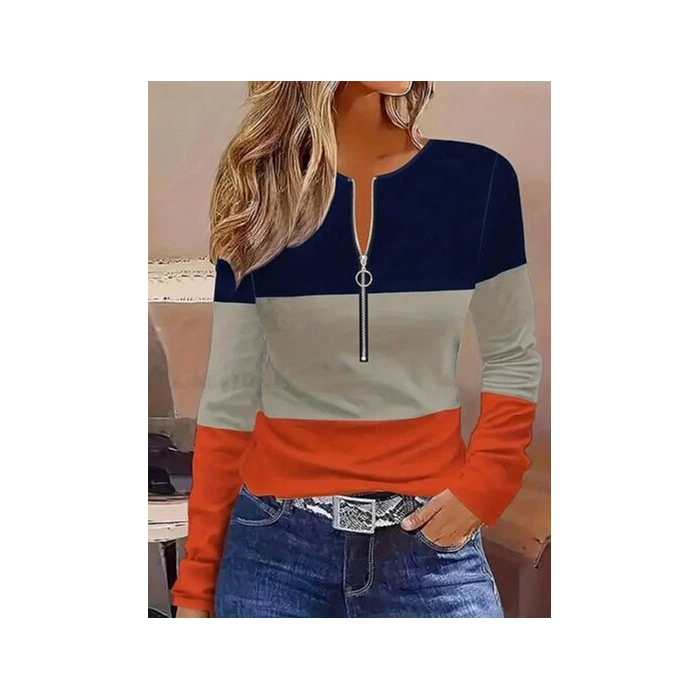 Women's Crew Neck Multicolor Block Casual Spring/Fall Long Sleeve Sweatshirt
