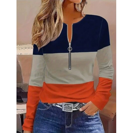 Women's Crew Neck Multicolor Block Casual Spring/Fall Long Sleeve Sweatshirt