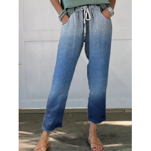 Women's Trousers Straight Pants Daily Going Out Casual Printing Linen Blend Ombre Spring/Fall Pants