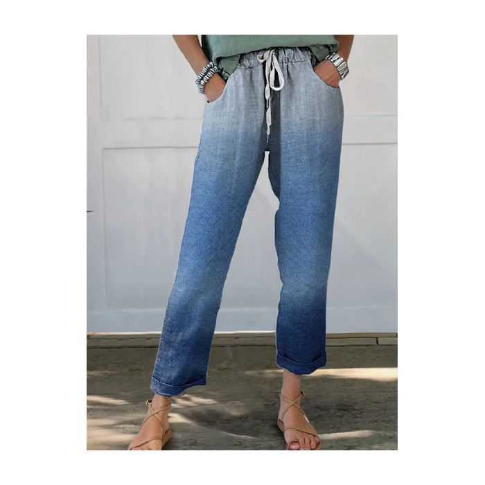 Women's Trousers Straight Pants Daily Going Out Casual Printing Linen Blend Ombre Spring/Fall Pants