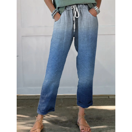 Women's Trousers Straight Pants Daily Going Out Casual Printing Linen Blend Ombre Spring/Fall Pants