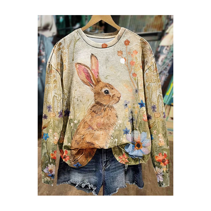 Women's Crew Neck Easter (rabbit) Printing Casual Spring/Fall Long Sleeve Sweatshirt