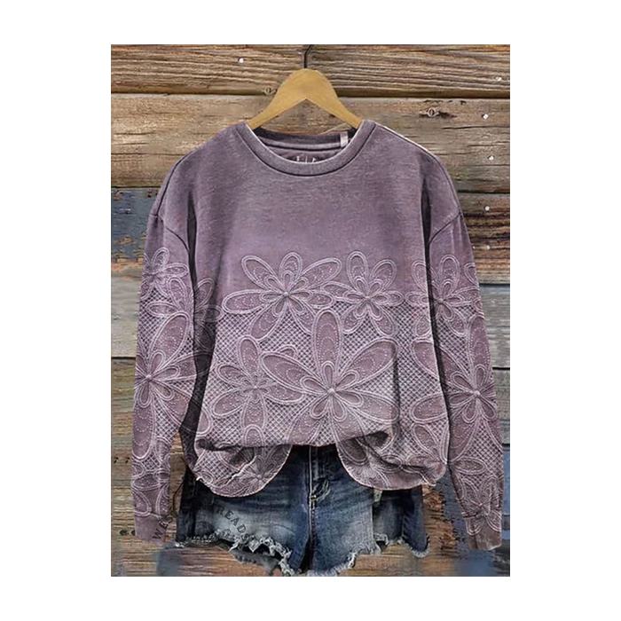 Women's Crew Neck Floral Printing Casual Spring/Fall Long Sleeve Sweatshirt