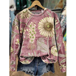 Women's Crew Neck Floral Printing Casual Spring/Fall Long Sleeve Sweatshirt
