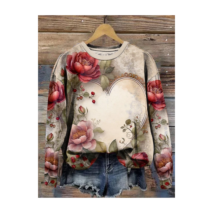 Women's Crew Neck Floral Printing Casual Spring/Fall Long Sleeve Sweatshirt